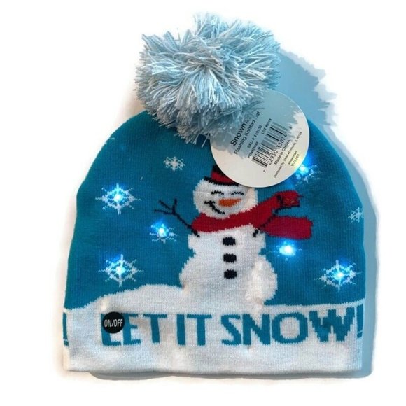 NEW! Lotsa Lights Snowman Flashing Knitted Hat - Picture 1 of 3